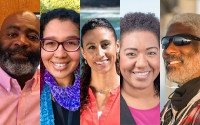 A compilation of profile photos of five Black scientists and staff members