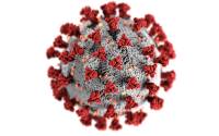 Coronavirus image of red spikes on grey sphere