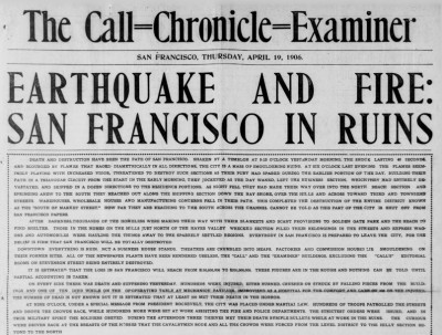 Newspaper account of 1906 San Francisco earthquake