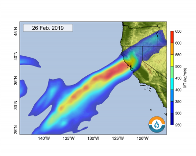 A graph showing an atmospheric river making landfall along California's coast