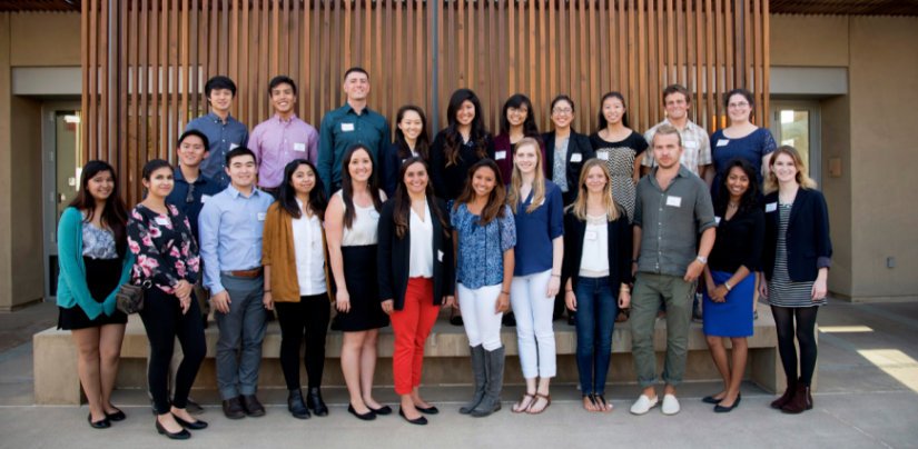 Group photo of international undergraduates at Scripps Seaside Forum.