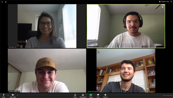 Four college students collaborate via Zoom.