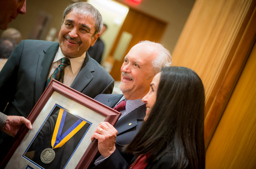 Chancellor Pradeep K. Khosla presented Distinguished Professor of Chemistry and Biochemistry Mario Molina with the UC San Diego Medal, the highest honor the university bestows. Photo by Erik Jepsen, UC San Diego Publications (2014).