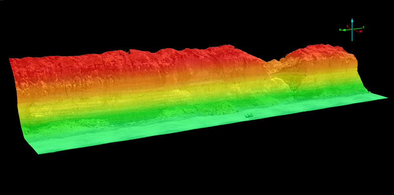 LiDAR elevation map of Torrey Pines, with red, yellow, and green shades representing elevation.