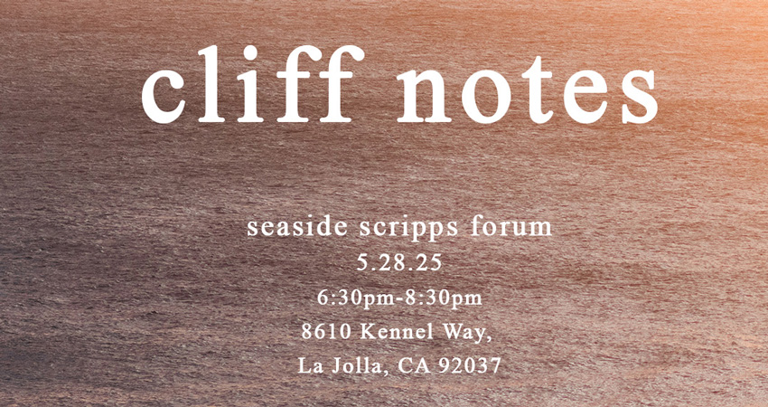The words cliff notes superimposed over near-coastal ocean surface.