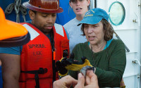 Biological oceanographer Lisa Levin describes deep-sea organisms to students during a recent field course