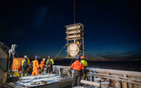 The DURIP awarded to Matthew Dzieciuch will fund acquisition of a low-frequency sound source. The instrument will complement two existing sources that were part of the Coordinated Arctic Acoustic Thermometry Experiment (CAATEX) including the one pictured here. Photo by Daniel Fatnes, Norwegian Coast Guard.