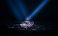 Spotlights illuminate an instrument used to detect pockets of warm Pacific Ocean water that penetrated the Arctic Ocean
