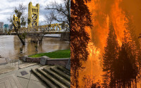 Post-atmospheric river flooding in Sacramento, 2019. Caldor Fire, 2021