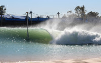 Mechanically generated wave bears down on research sensors at Kelly Slater Surf Ranch in Lemoore, Calif.