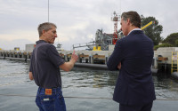 Bruce Appelgate and Gavin Newsom at Nimitz Marine Facility 