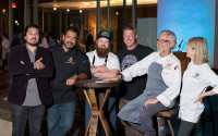 Six chefs at a seafood event
