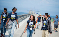 Students walking on Scripps Pier