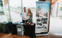 Scripps PhD candidate and co-founder Allison Cusick and Scripps PhD student Christian Johnson at startBlue Demo Day 2024.