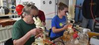 Biological oceanographer Mark Ohman and student Stephanie Sommer sort copepods during CCE-LTER cruise this summer
