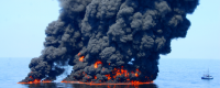 A controlled burn of oil from the Deepwater Horizon/BP oil spill. 