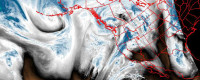 GOES satellite image of water vapor in atmospheric river over western U.S. today