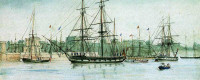 The British naval surveying ship H.M.S. Beagle by Owen Stanley.