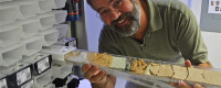 Paleobiologist Richard Norris with a sediment core from the Cretaceous-Paleogene (K/Pg) boundary