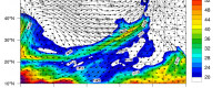 Map of water vapor carried by an atmospheric river toward the West Coast in December 2014. Data from NCEP Global Forecast System