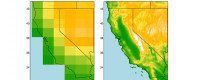 Global climate model representation of California elevations (left) compared to LOCA 
