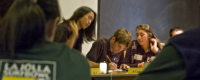 The team from La Jolla High Schoolconfers during Round 6 of the Feb. 21 National Ocean Sciences Bowl competition.