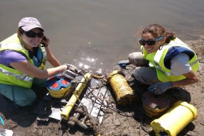 Researchers working in estuary.