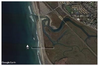 Aerial photo of Los Peñasquitos Estuary in San Diego County, an intermittently closed estuary system