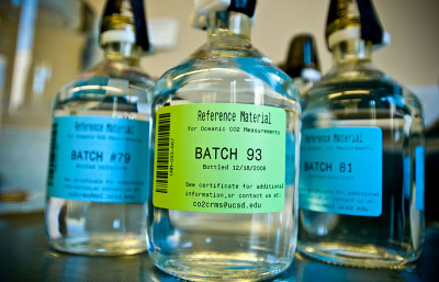 seawater samples in bottles
