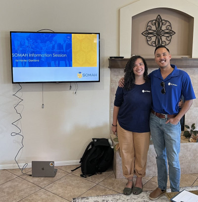 Tyler Valdes and Sarah Salem, director of community engagement and partnerships with GRID Alternatives, co-facilitated tenant education workshops for the Solar on Multifamily Affordable Housing Program.