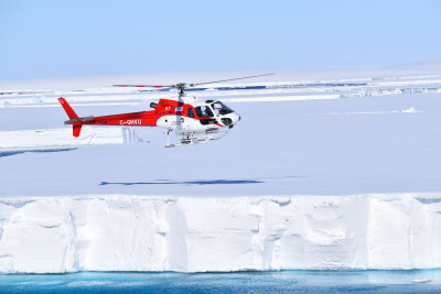 A helicopter on an ice shelf