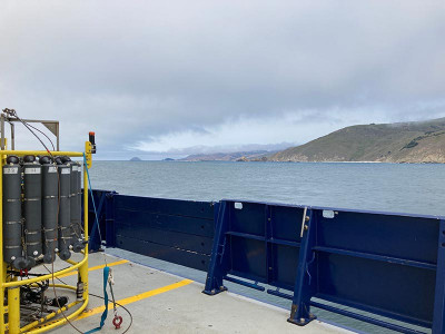 CTD instrument on a ship near the coastline