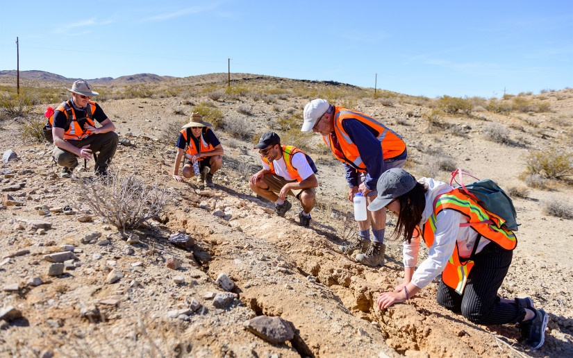 Students observe rupture sites from a M7.2 earthquakes Ridgecrest California