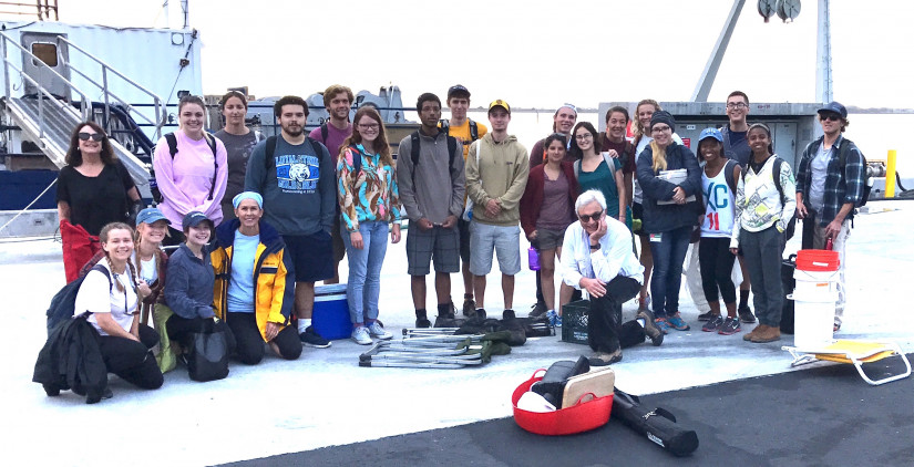 MPL interns and others in front of the Research Vessel Robert Gordon Sproul at the Nimitz Marine Facility in Point Loma.