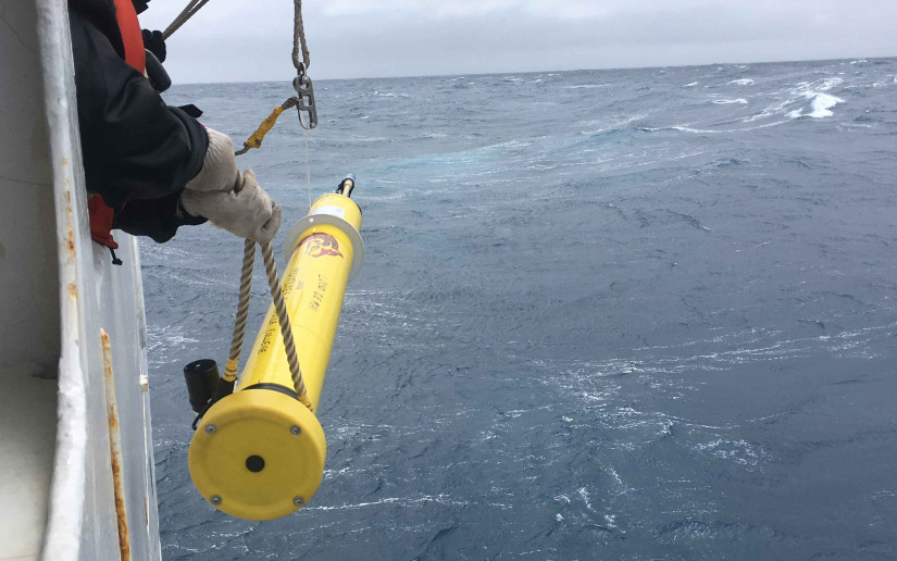 SOCCOM crew prepare to deploy an Argo float in the Southern Ocean