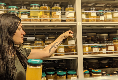 Tammy sorts through jars of krill at the Smithsonian.