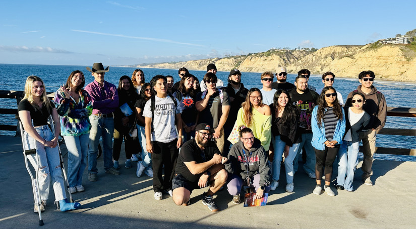 A tour group from Palomar College on Scripps Pier, Nov 2023
