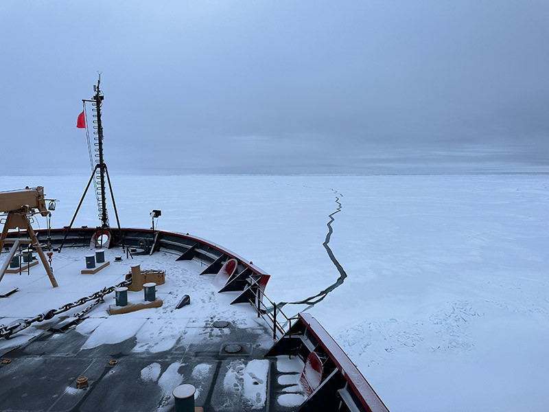 An icebreaker navigates the ice