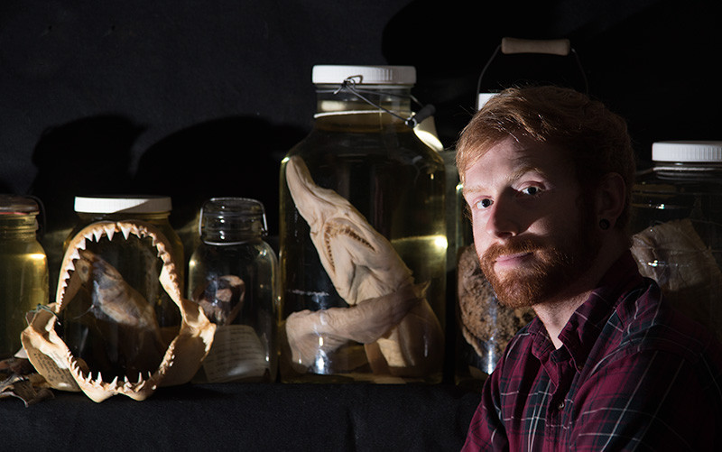 Ben Frable with marine vertebrate samples