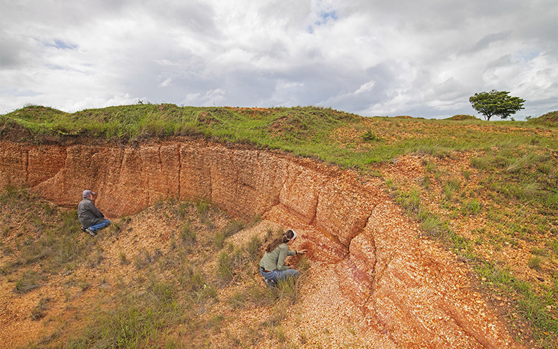 Researchers explore the exposed quarries in the lands surrounding the San Pedro Mártir River