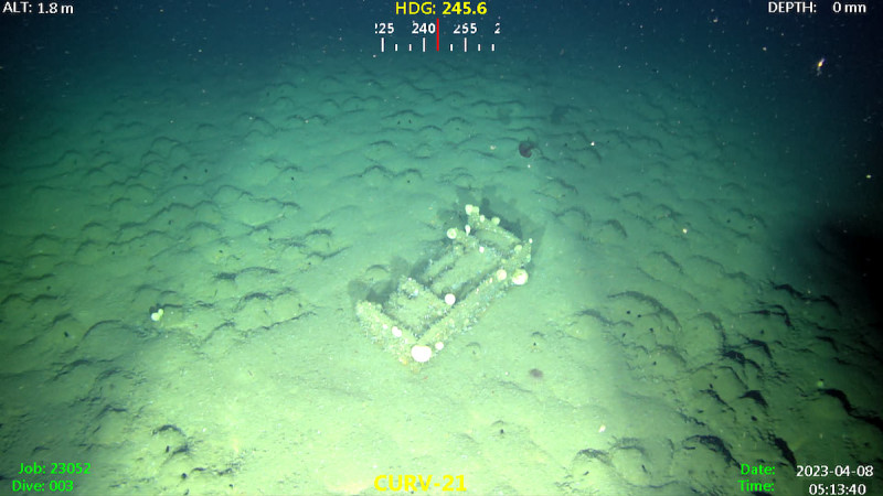 Image of a crate on the San Pedro Basin seafloor.
