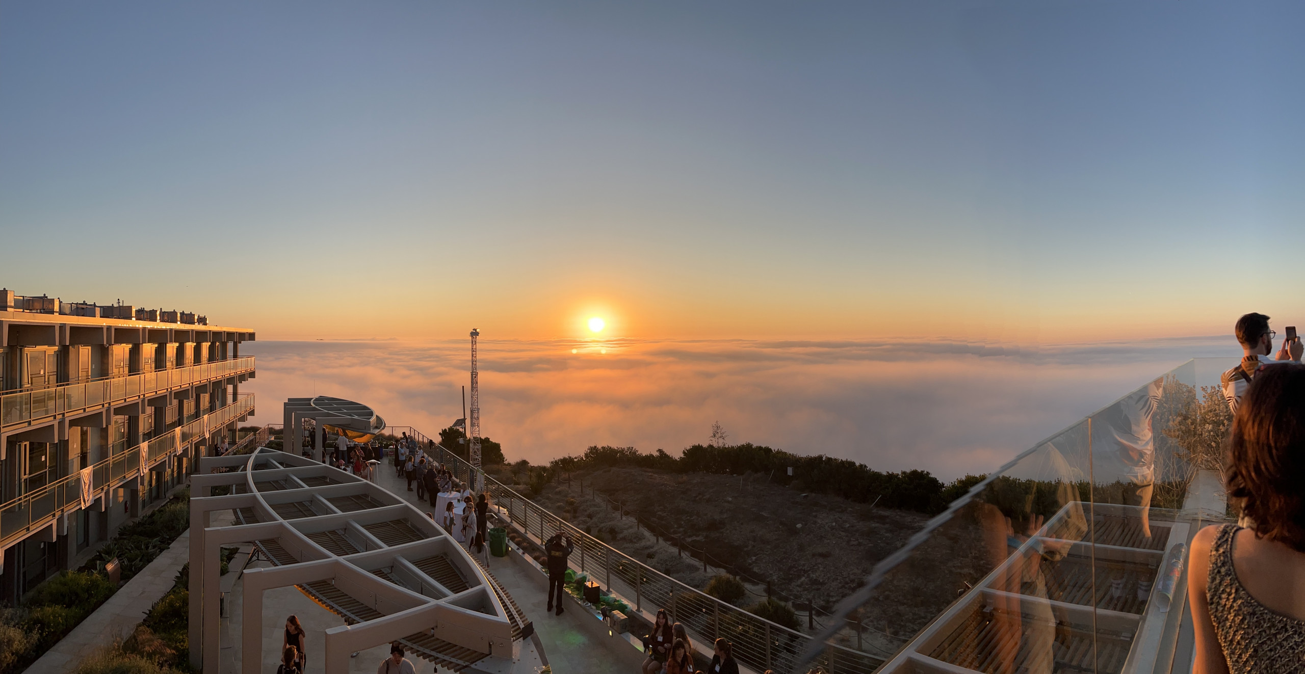                                                                                                                               The sun sets over a blanket of fog, making for an enchanted evening at Scripps Oceanography. Photo: Marcus Twilegar