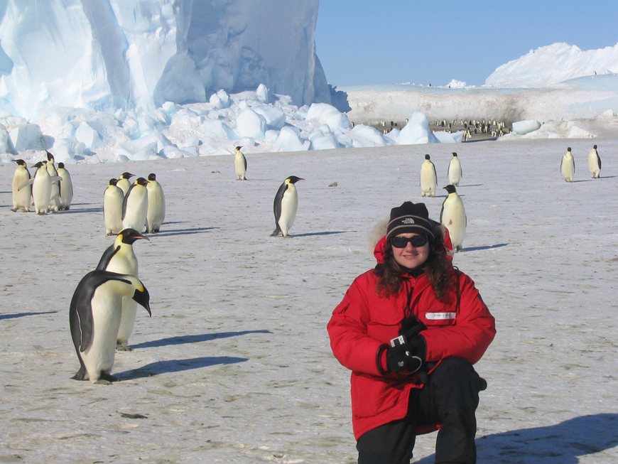 Jessica Meir in the field to study penguins in Antarctica during her Scripps PhD program. Photo: Cassondra Williams
