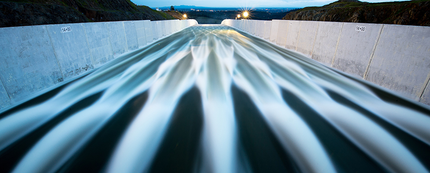 Water flows through Oroville Dam spillway, April 2019. Photo: Calif. Dept. of Water Resources