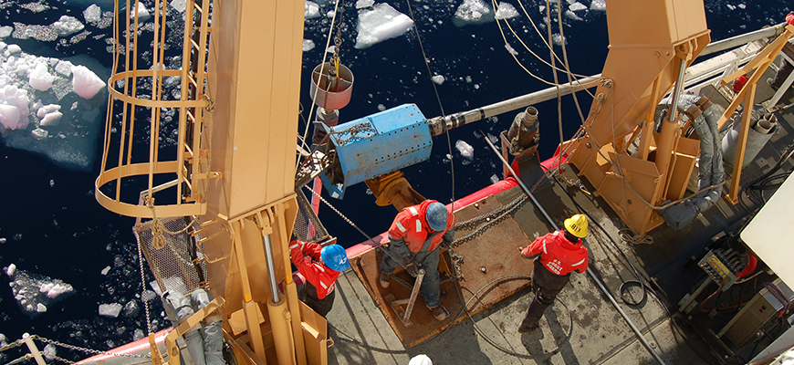 Researchers gather sediment cores from Beaufort Sea during 2013 fieldwork. Photo: Lloyd Keigwin/WHOI