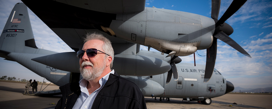 CW3E Director Marty Ralph with WC-130J aircraft at San Diego's Brown Field. Photo: Erik Jepsen
